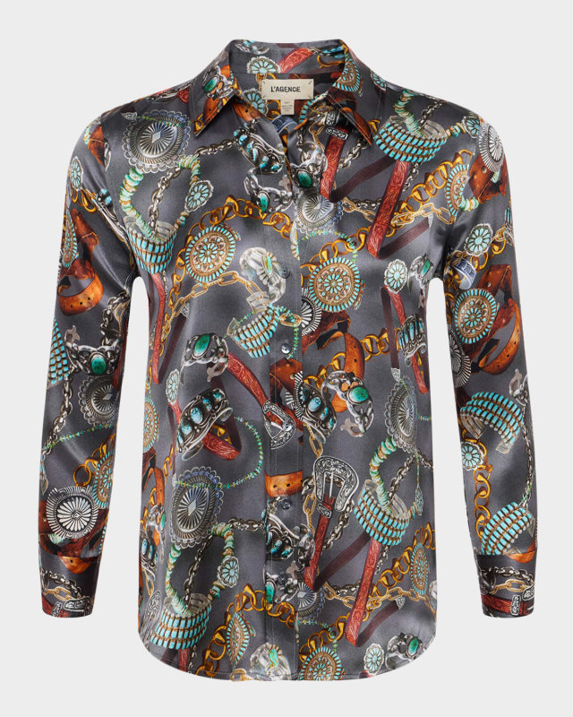 Dani Button-Front Silk Blous